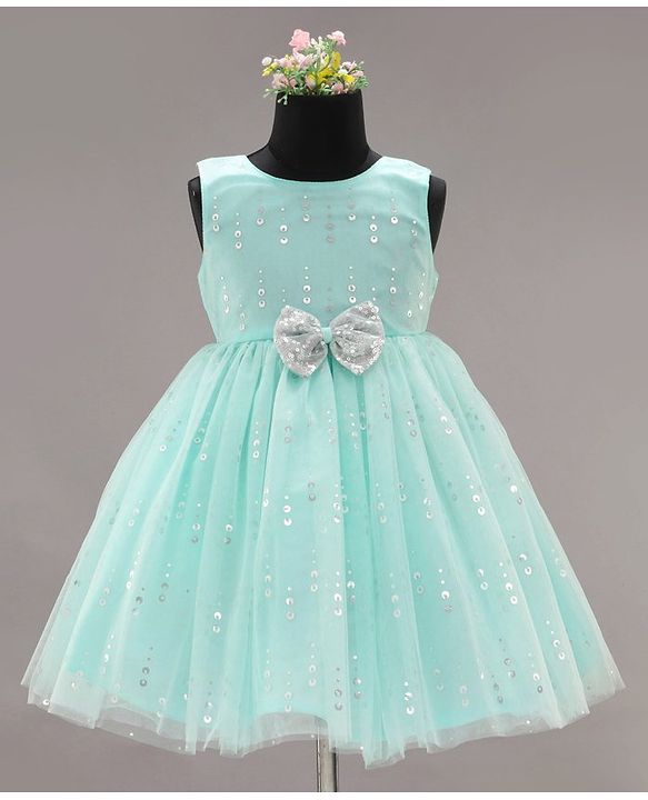 Babyhug Sleeveless Party Wear Frock with Corsage -Light Blue