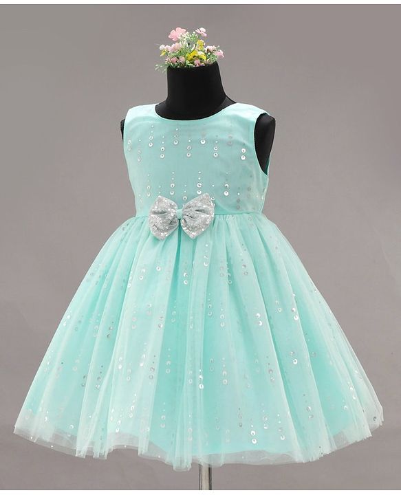 Babyhug Sleeveless Party Wear Frock with Corsage -Light Blue