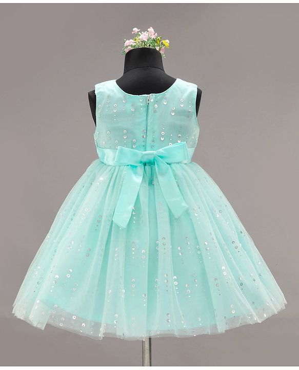 Babyhug Sleeveless Party Wear Frock with Corsage -Light Blue