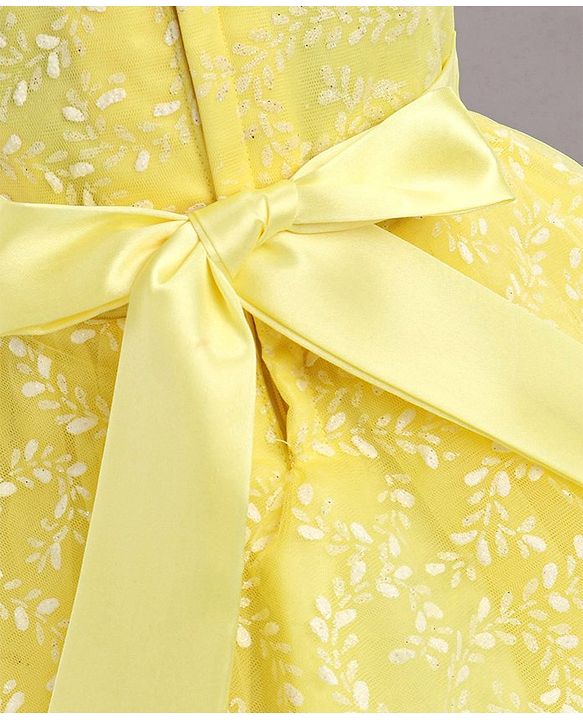 Babyhug Sleeveless Glitter Printed Party Frock - Yellow