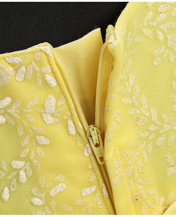 Babyhug Sleeveless Glitter Printed Party Frock - Yellow
