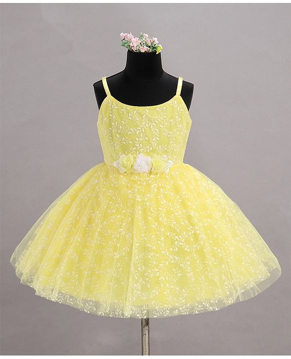 Babyhug Sleeveless Glitter Printed Party Frock - Yellow