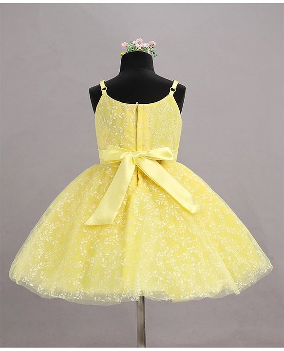 Babyhug Sleeveless Glitter Printed Party Frock - Yellow