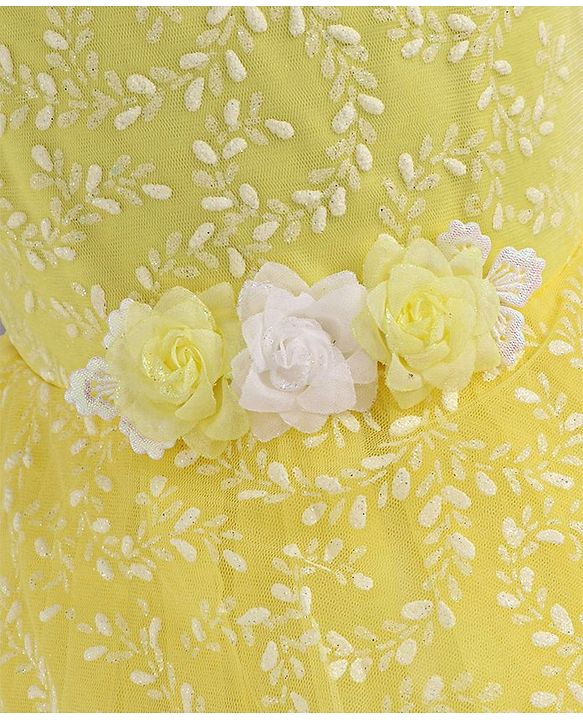 Babyhug Sleeveless Glitter Printed Party Frock - Yellow