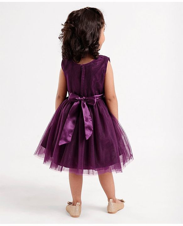 Babyhug Sleeveless Party Frock with Sequins & Corsage - Purple