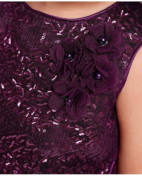 Babyhug Sleeveless Party Frock with Sequins & Corsage - Purple