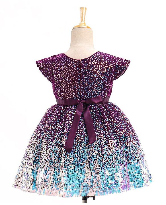 Babyhug Cap Sleeves All Over Sequined Party Frock - Wine