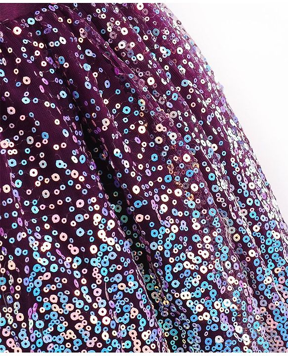 Babyhug Cap Sleeves All Over Sequined Party Frock - Wine