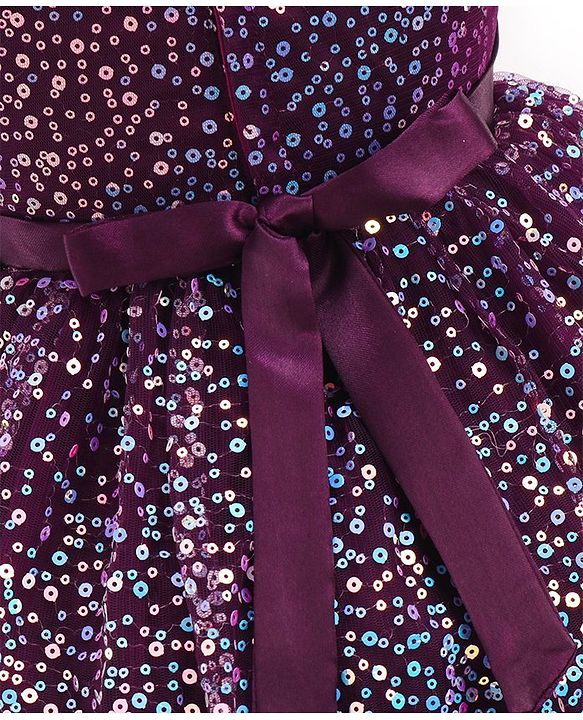 Babyhug Cap Sleeves All Over Sequined Party Frock - Wine