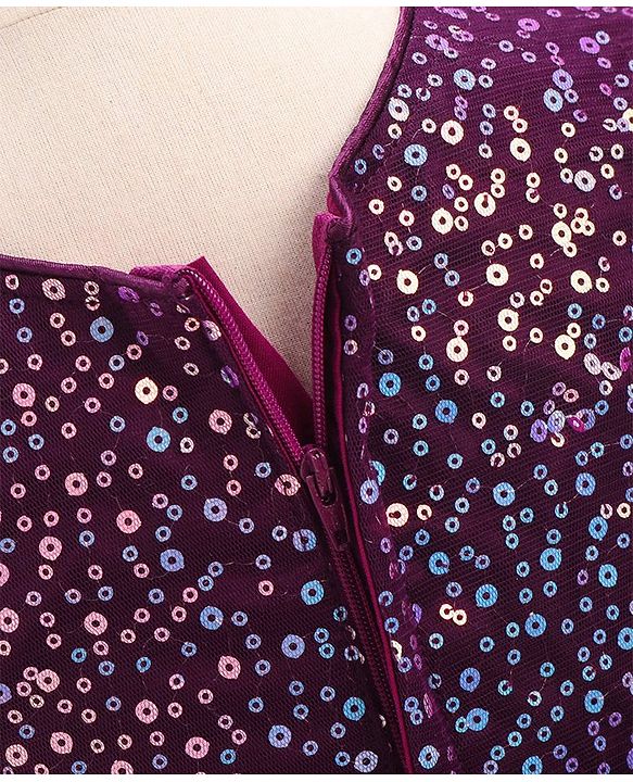 Babyhug Cap Sleeves All Over Sequined Party Frock - Wine