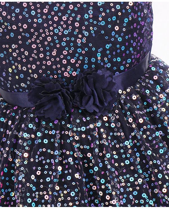 Babyhug Cap Sleeves All Over Sequinned Party Frock - Navy