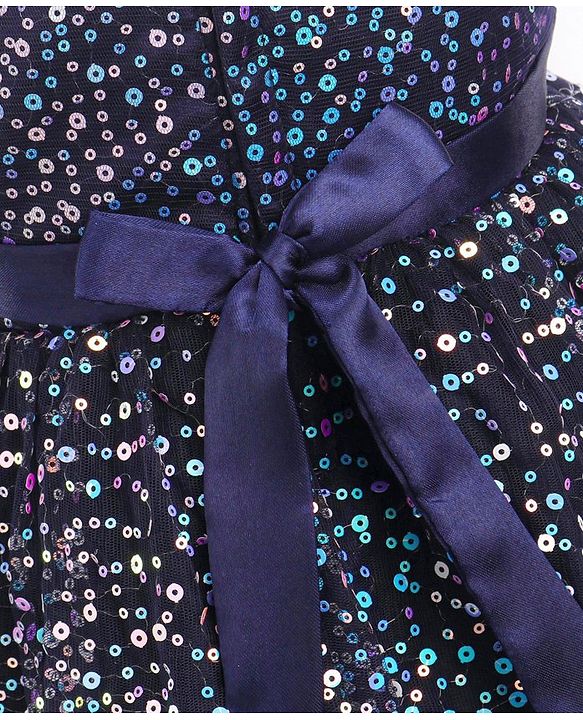 Babyhug Cap Sleeves All Over Sequinned Party Frock - Navy