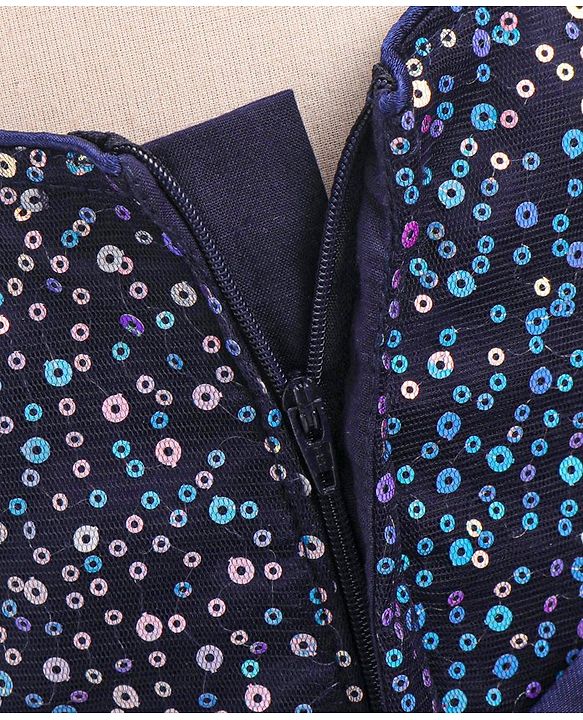 Babyhug Cap Sleeves All Over Sequinned Party Frock - Navy