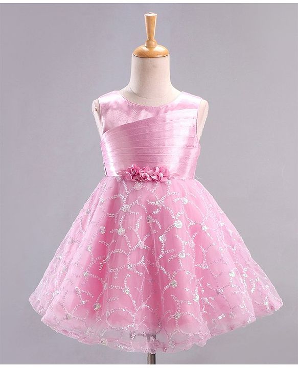 Babyhug Mesh Sleeveless  Embroidered Frock - Pink