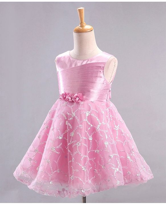 Babyhug Mesh Sleeveless  Embroidered Frock - Pink