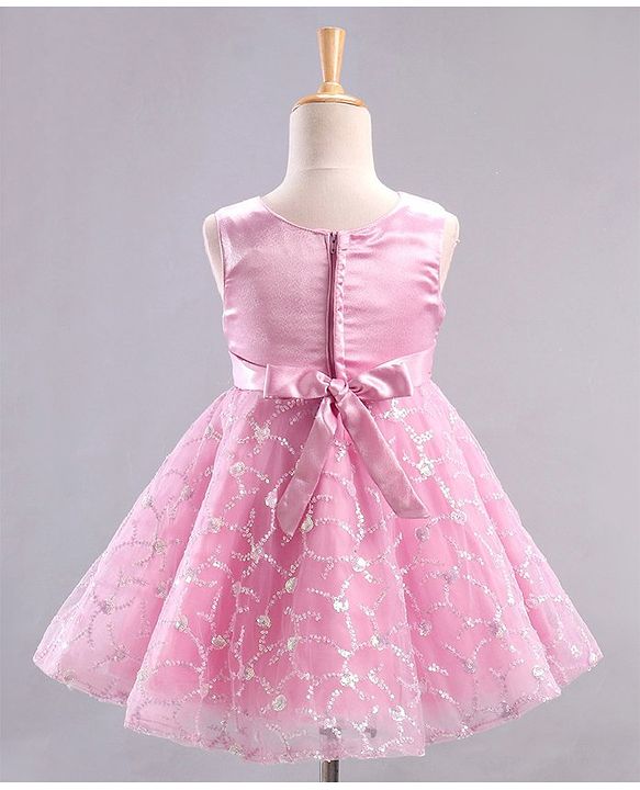 Babyhug Mesh Sleeveless  Embroidered Frock - Pink