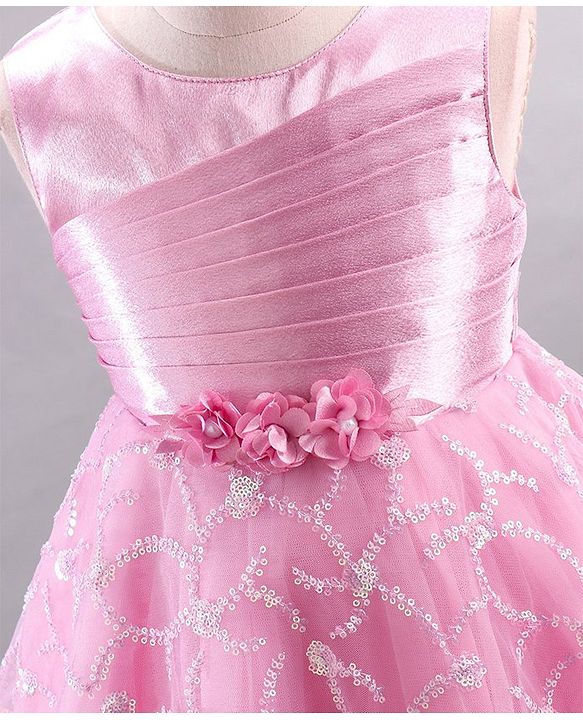 Babyhug Mesh Sleeveless  Embroidered Frock - Pink