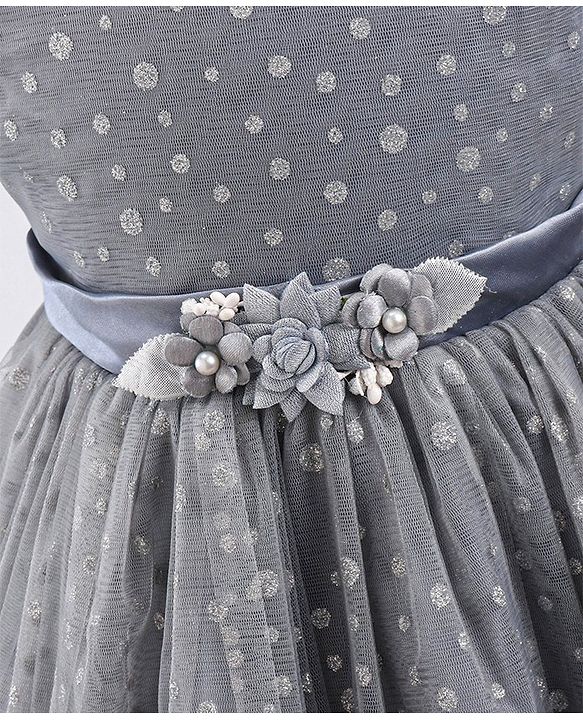 Babyhug Mesh Sleeveless Glitters Polka Dots Printed Frock - Grey