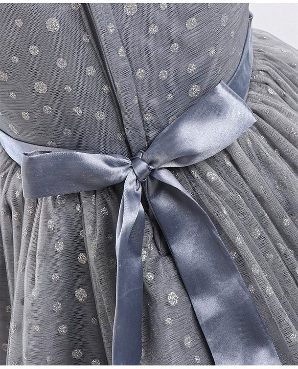 Babyhug Mesh Sleeveless Glitters Polka Dots Printed Frock - Grey