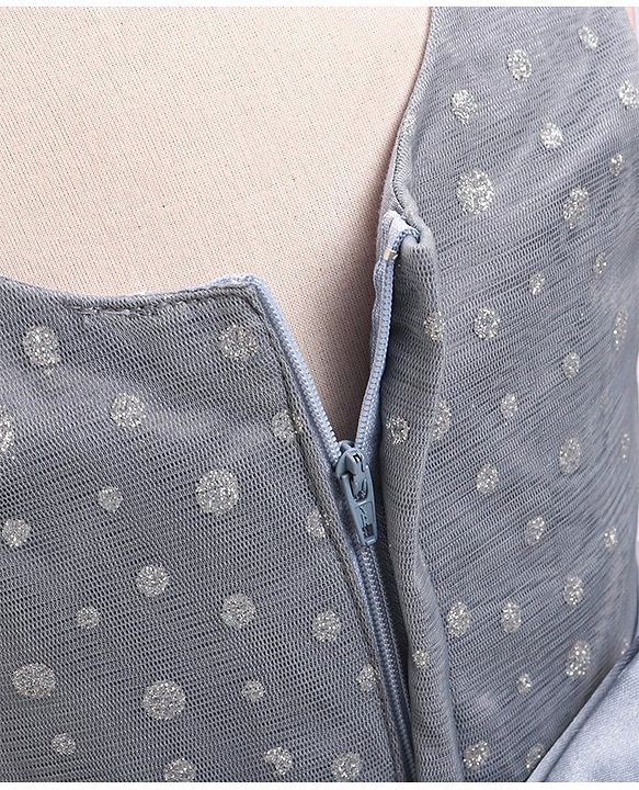 Babyhug Mesh Sleeveless Glitters Polka Dots Printed Frock - Grey
