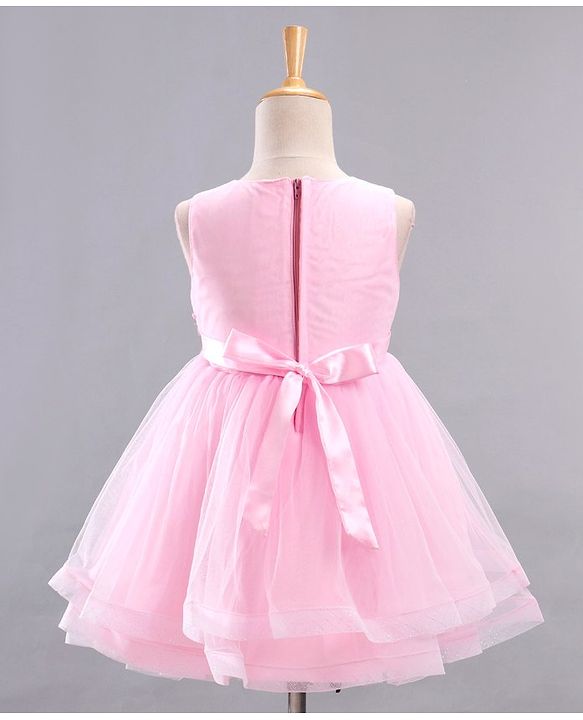Babyhug Mesh Sleeveless Glittery Butterfly Printed Frock - Pink