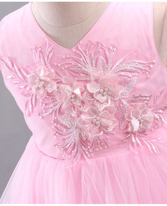Babyhug Mesh Sleeveless Glittery Butterfly Printed Frock - Pink