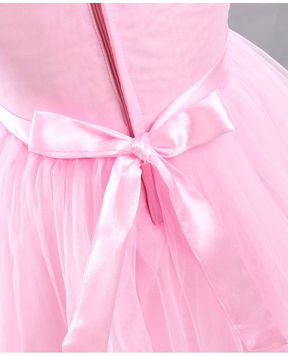Babyhug Mesh Sleeveless Glittery Butterfly Printed Frock - Pink
