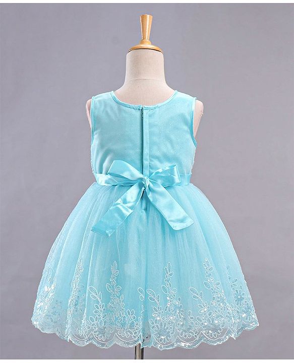 Babyhug Mesh Sleeveless Embroidery Frock - Blue