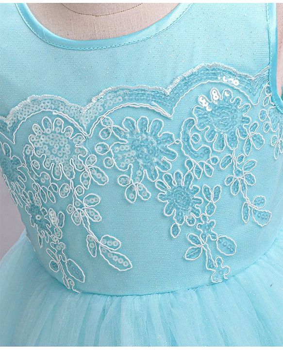 Babyhug Mesh Sleeveless Embroidery Frock - Blue