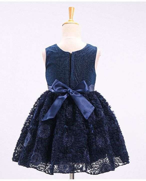 Babyhug Mesh Sleeveless Embroidery Frock - Navy