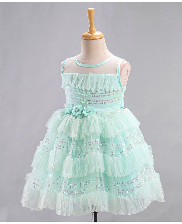 Babyhug Mesh Sleeveless Sequin Frock - Mint