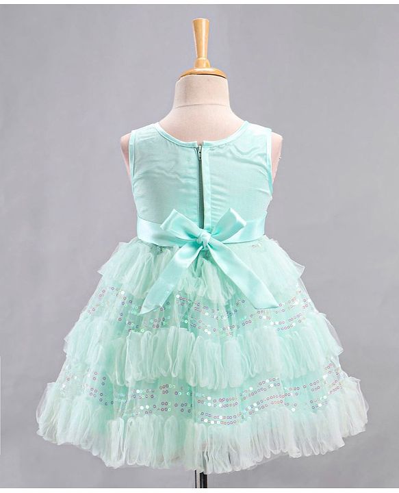 Babyhug Mesh Sleeveless Sequin Frock - Mint