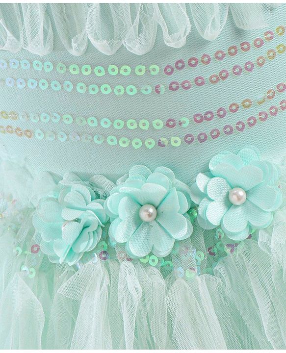 Babyhug Mesh Sleeveless Sequin Frock - Mint