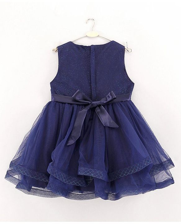 Babyhug Mesh Sleeveless Floral Embroidery Frock - Navy
