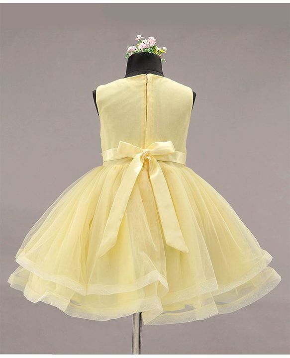 Babyhug Party Wear Sleeveless Frock Floral Appliques - Light Yellow