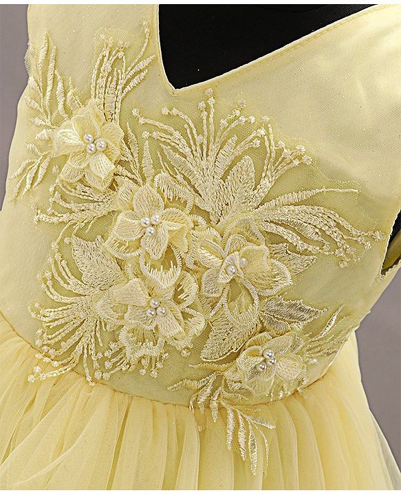 Babyhug Party Wear Sleeveless Frock Floral Appliques - Light Yellow