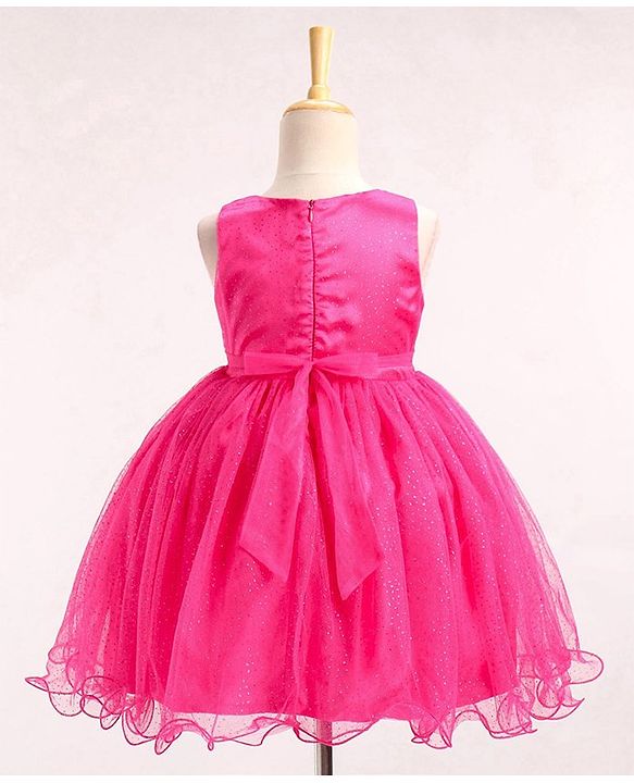 Babyhug Sleeveless Party Wear Frock With Foil Print - Fuschia