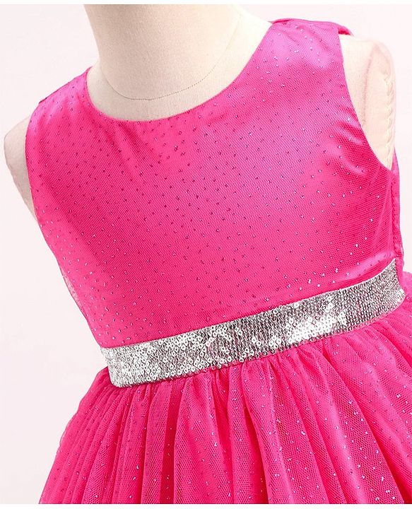 Babyhug Sleeveless Party Wear Frock With Foil Print - Fuschia