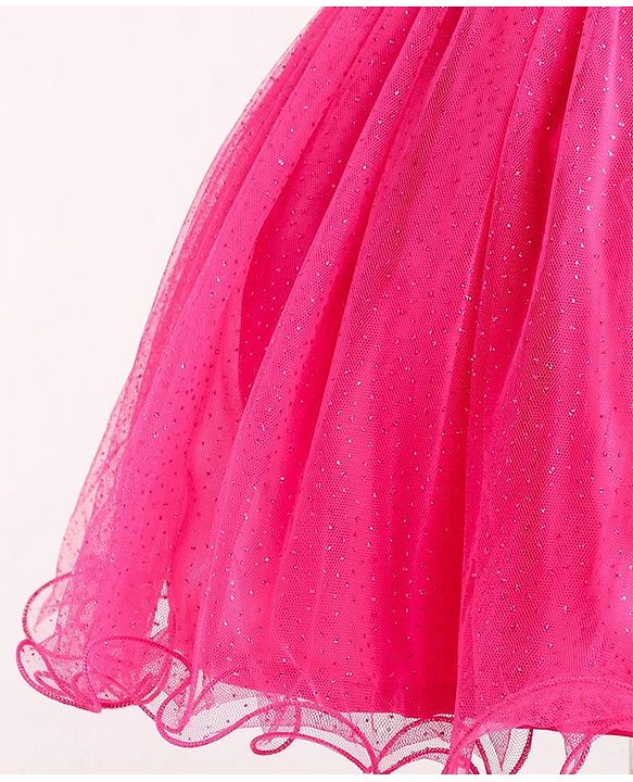 Babyhug Sleeveless Party Wear Frock With Foil Print - Fuschia