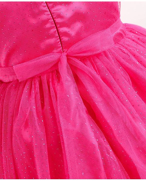 Babyhug Sleeveless Party Wear Frock With Foil Print - Fuschia