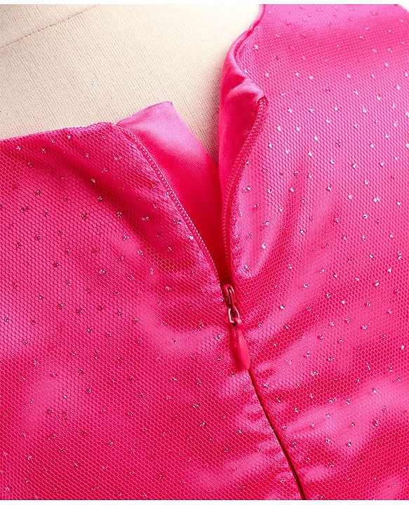 Babyhug Sleeveless Party Wear Frock With Foil Print - Fuschia