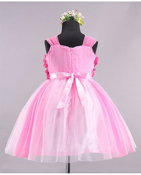 Babyhug Sleeveless Party Wear Frock With Floral Applique- Pink