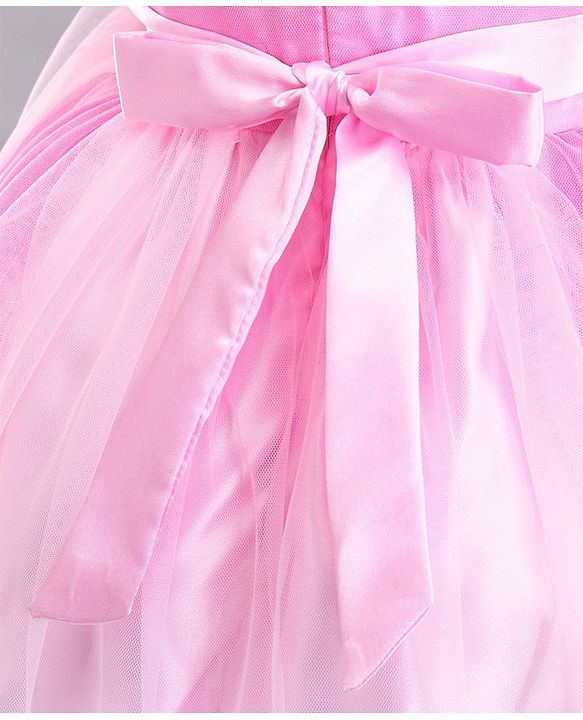 Babyhug Sleeveless Party Wear Frock With Floral Applique- Pink