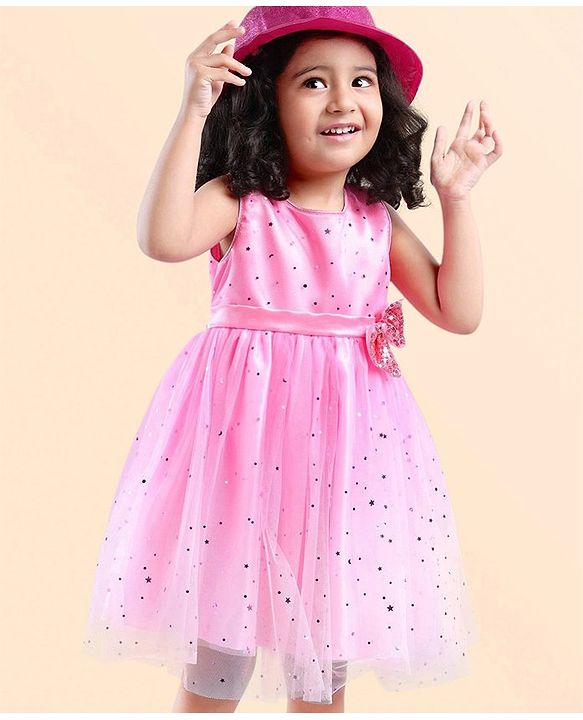 Babyhug Sleeveless Embellished Party Wear Frock - Pink