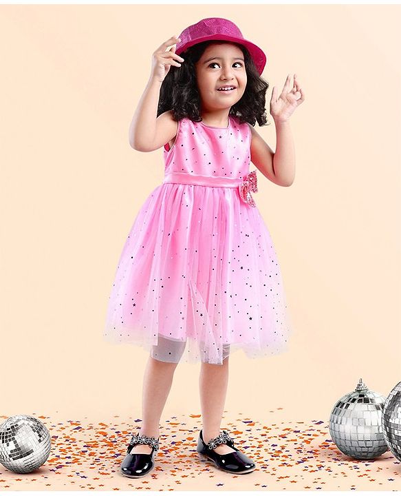 Babyhug Sleeveless Embellished Party Wear Frock - Pink