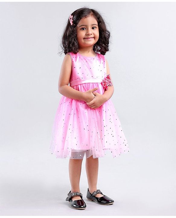 Babyhug Sleeveless Embellished Party Wear Frock - Pink