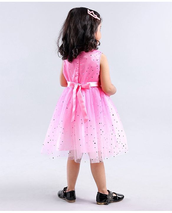 Babyhug Sleeveless Embellished Party Wear Frock - Pink