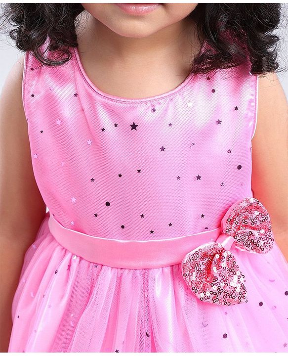 Babyhug Sleeveless Embellished Party Wear Frock - Pink