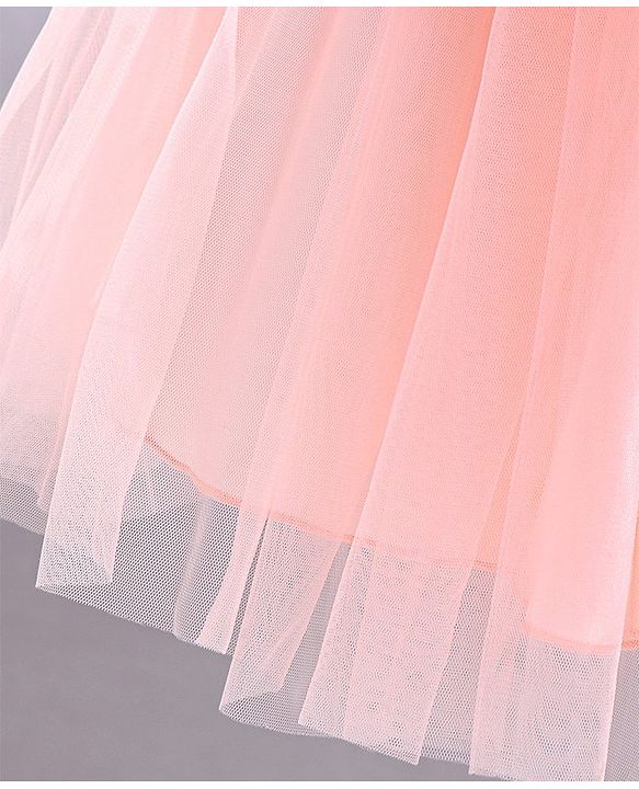 Babyhug Sleeveless Party Wear Tulle Frock With Roses Applique- Peach