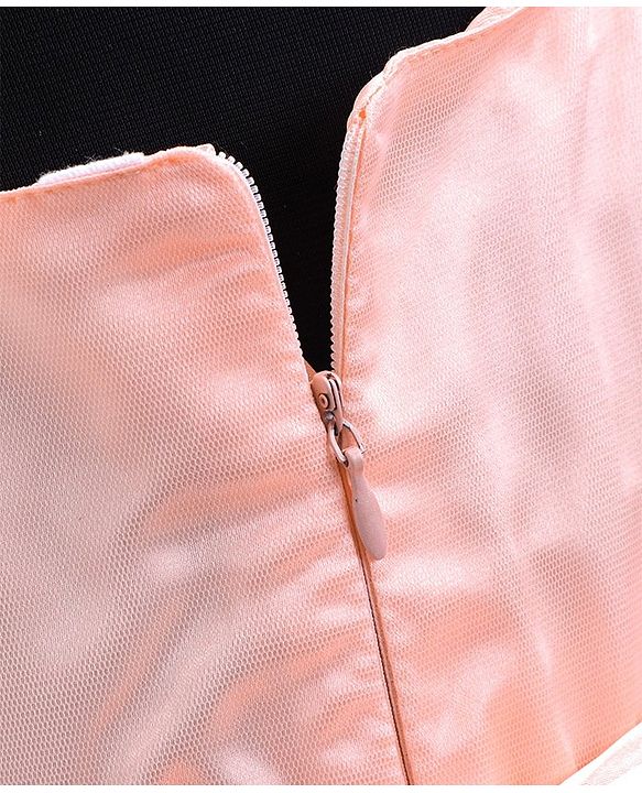 Babyhug Sleeveless Party Wear Tulle Frock With Roses Applique- Peach